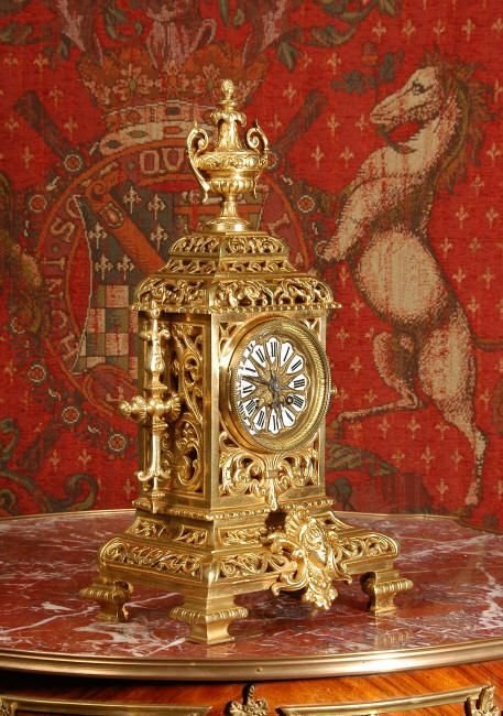 fig 3. Japy Freres Gothic Brass Table Clock, French - Circa 1870